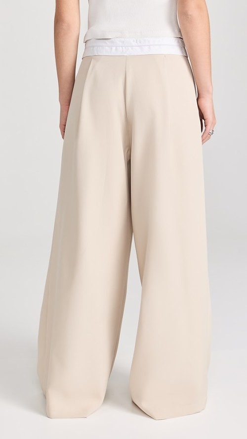 Daily Sample Pleated Front Contrast Asymmetric Waistband Solid Color Pants