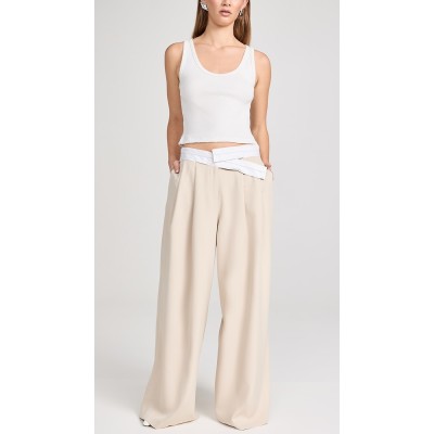 Daily Sample Pleated Front Contrast Asymmetric Waistband Solid Color Pants