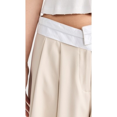 Daily Sample Pleated Front Contrast Asymmetric Waistband Solid Color Pants