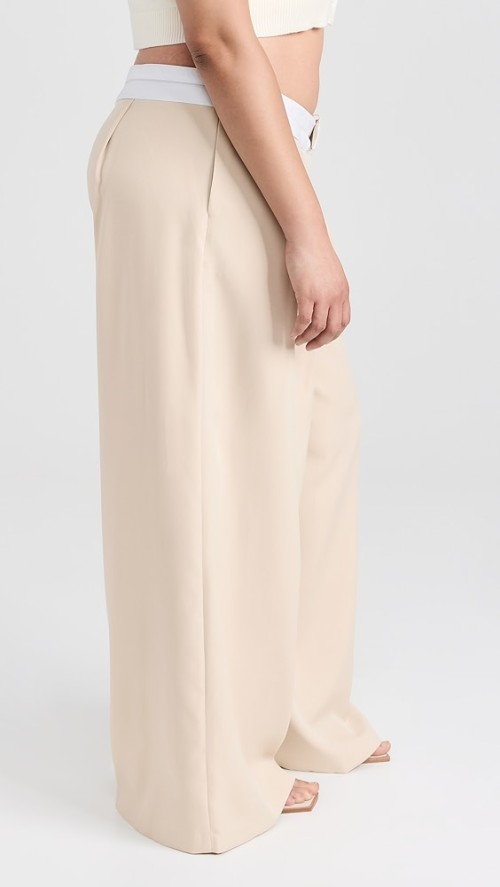 Daily Sample Pleated Front Contrast Asymmetric Waistband Solid Color Pants