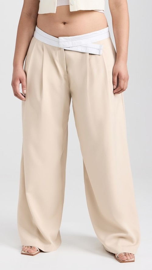 Daily Sample Pleated Front Contrast Asymmetric Waistband Solid Color Pants