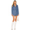 New style Slim High quality Denim Front Belt Classical V neck Hot sale Woman's Mini Dress