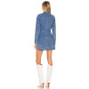 New style Slim High quality Denim Front Belt Classical V neck Hot sale Woman's Mini Dress