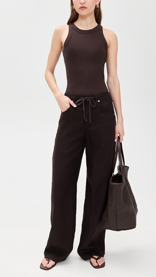Handsome Sample Drawstring Waist 5-Pocket Styling Button Closure Casual Pants