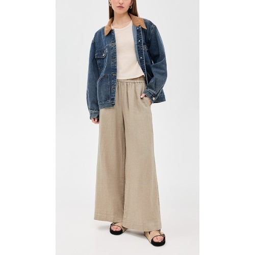 Fashion Sample Covered Elastic Waistband On-Seam Side Pockets Casual Pants