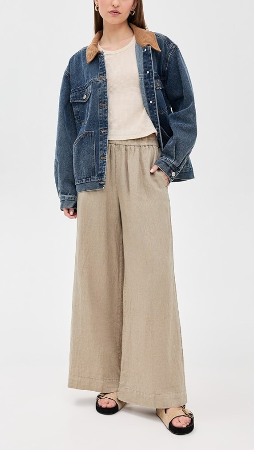 Fashion Sample Covered Elastic Waistband On-Seam Side Pockets Casual Pants