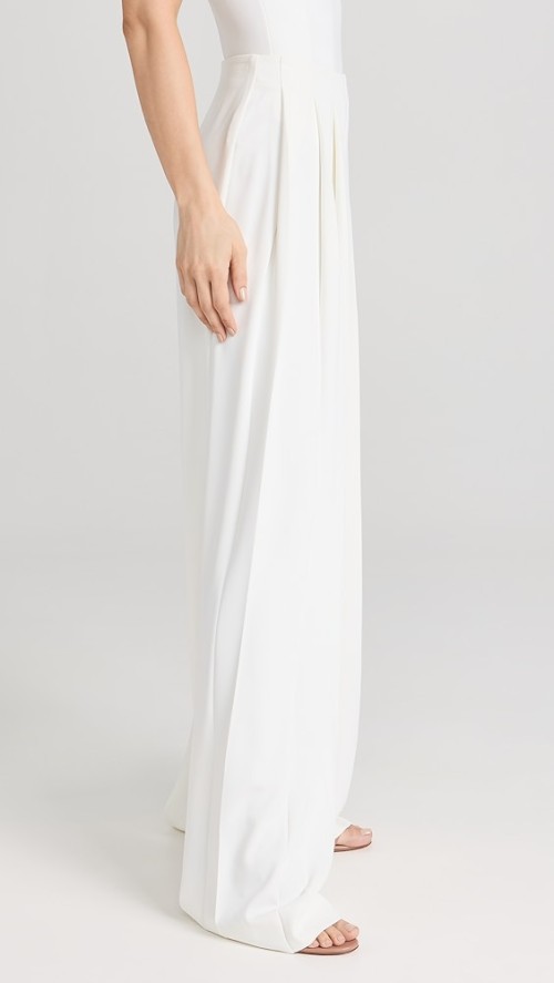 Elegant Sample Pleated Design Hidden Zip At Side Solid Color Casual Pants