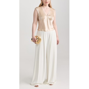 Elegant Sample Pleated Design Hidden Zip At Side Solid Color Casual Pants
