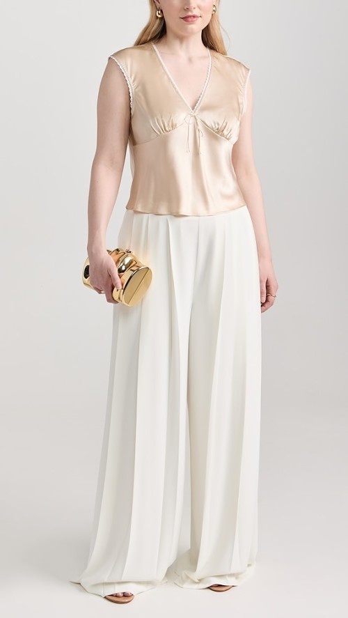 Elegant Sample Pleated Design Hidden Zip At Side Solid Color Casual Pants