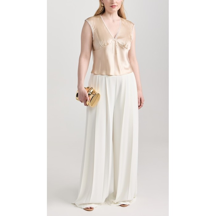 Elegant Sample Pleated Design Hidden Zip At Side Solid Color Casual Pants