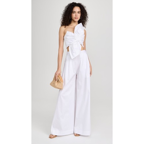 Hot Sale Sample Pleated Waist Covered Elastic At Back Waist Solid Color Pants