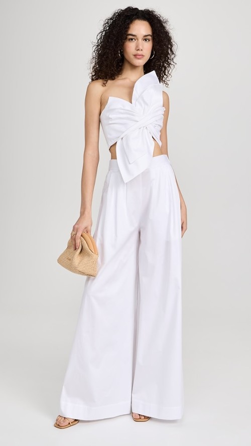 Hot Sale Sample Pleated Waist Covered Elastic At Back Waist Solid Color Pants