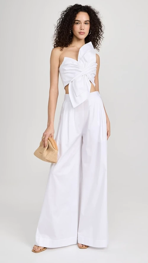 Hot Sale Sample Pleated Waist Covered Elastic At Back Waist Solid Color Pants