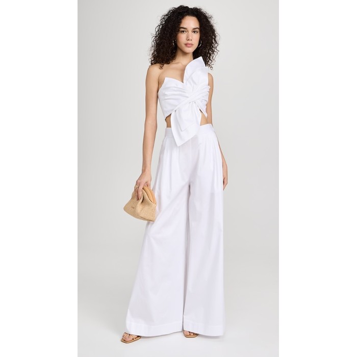 Hot Sale Sample Pleated Waist Covered Elastic At Back Waist Solid Color Pants