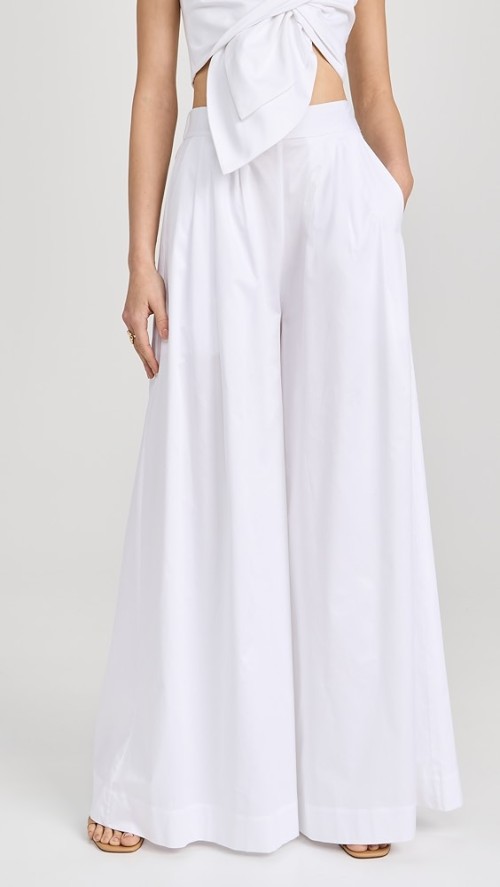 Hot Sale Sample Pleated Waist Covered Elastic At Back Waist Solid Color Pants