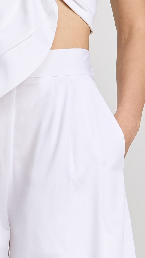 Hot Sale Sample Pleated Waist Covered Elastic At Back Waist Solid Color Pants