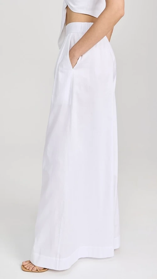 Hot Sale Sample Pleated Waist Covered Elastic At Back Waist Solid Color Pants