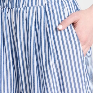Fashion Casual Striped Pattern Slant Hip Pockets Covered Elastic Waistband Pants