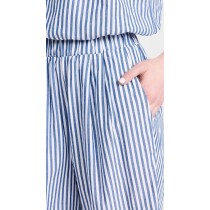 Fashion Casual Striped Pattern Slant Hip Pockets Covered Elastic Waistband Pants