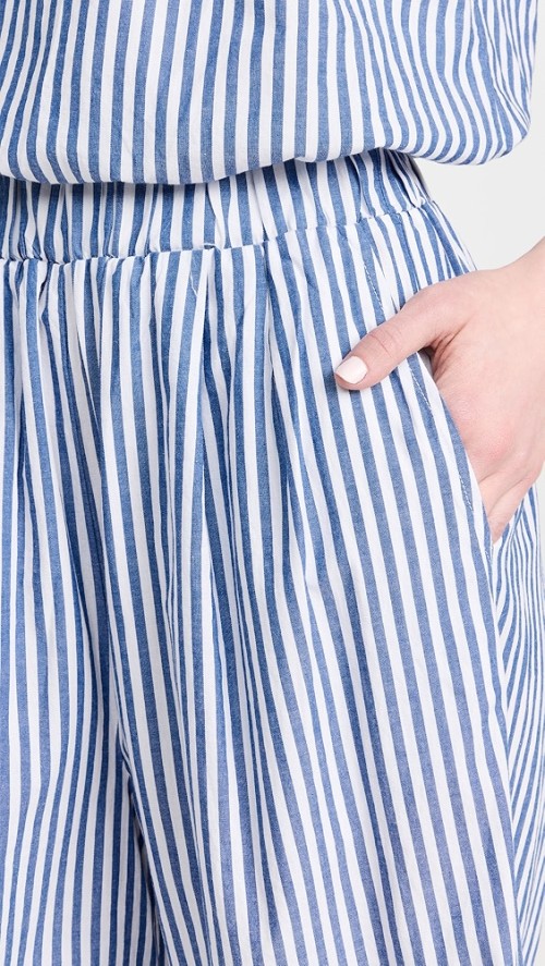 Fashion Casual Striped Pattern Slant Hip Pockets Covered Elastic Waistband Pants