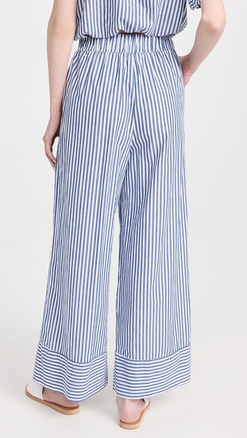 Fashion Casual Striped Pattern Slant Hip Pockets Covered Elastic Waistband Pants