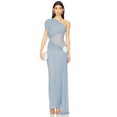 High quality Middle transparency Hot sale One shoulder Sexy Elegant Woman's Long Dress