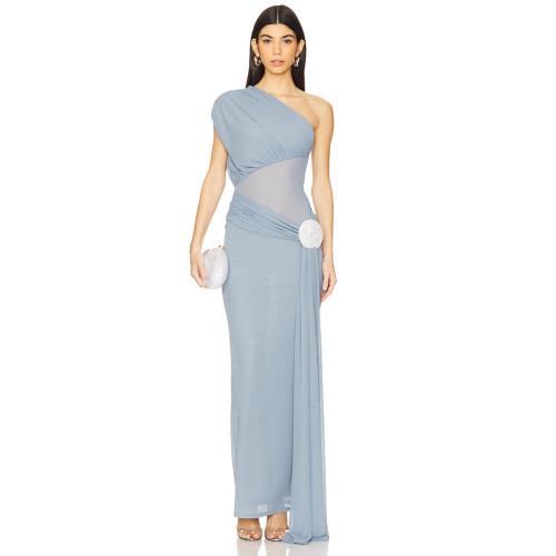 High quality Middle transparency Hot sale One shoulder Sexy Elegant Woman's Long Dress
