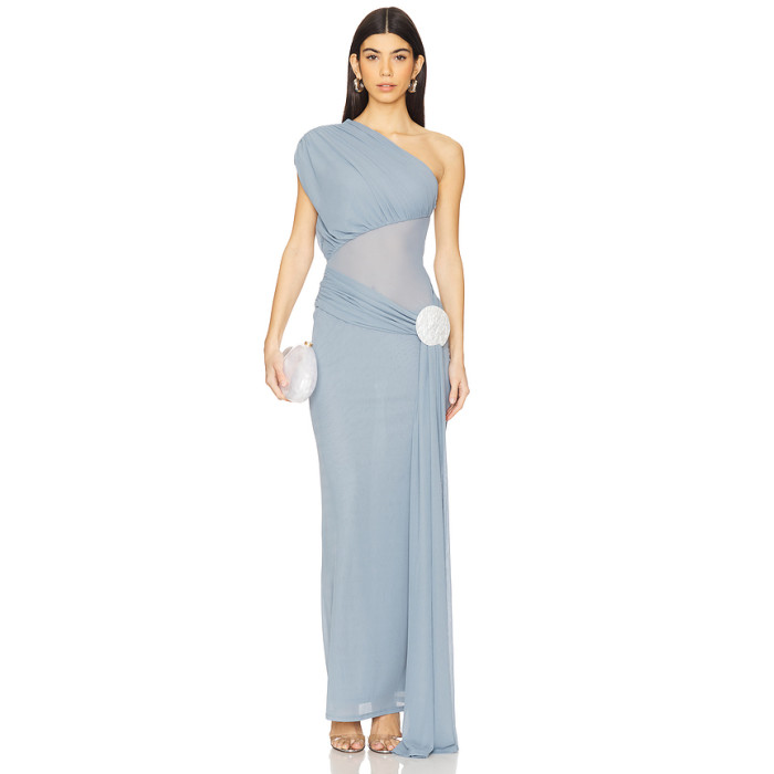 High quality Middle transparency Hot sale One shoulder Sexy Elegant Woman's Long Dress