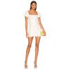Retro Square Neck Puff Sleeve Light Weight Crepe Fabric Figure Hugging White Mini Dress