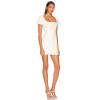 Retro Square Neck Puff Sleeve Light Weight Crepe Fabric Figure Hugging White Mini Dress