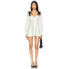 French Style Retro Black White Contrast Bow Tie Open Back Puff Sleeve Mini Dress