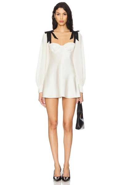 French Style Retro Black White Contrast Bow Tie Open Back Puff Sleeve Mini Dress
