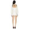 French Style Retro Black White Contrast Bow Tie Open Back Puff Sleeve Mini Dress