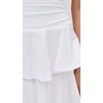 Elegant Sample Bandeau Neckline Sleeveless Solid Color Ruffle Tight Waist Tiered Skirt