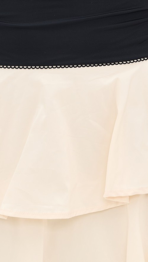 Elegant Sexy Bandeau Neckline Sleeveless Backless Ruffle Tight Waist Tiered Skirt