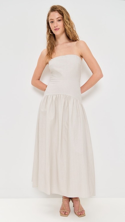 Sample Elegant Bandeau Neckline Sleeveless Backless Solid Color Stripe Pattern Dress