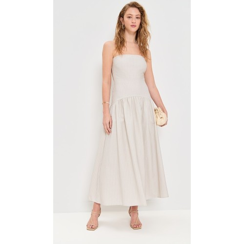 Sample Elegant Bandeau Neckline Sleeveless Backless Solid Color Stripe Pattern Dress