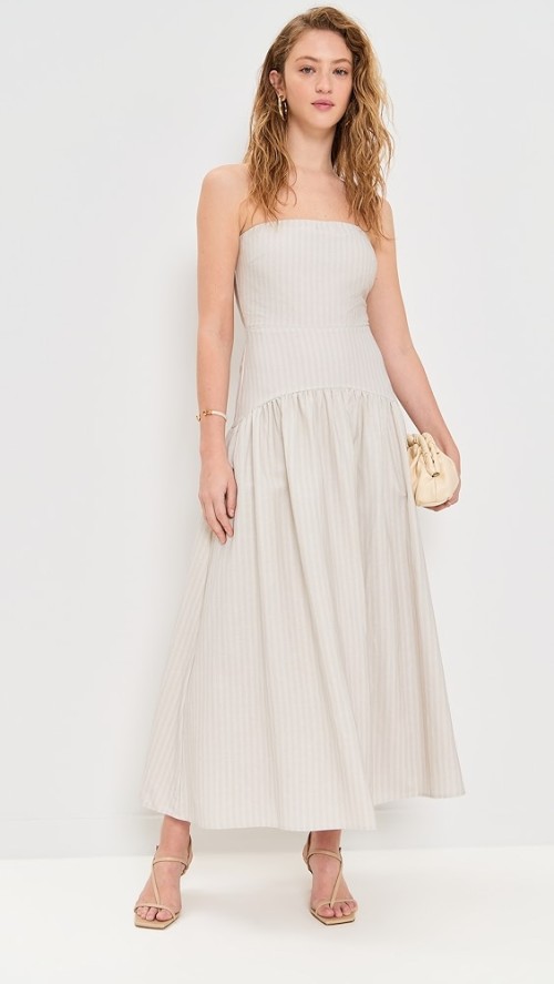 Sample Elegant Bandeau Neckline Sleeveless Backless Solid Color Stripe Pattern Dress
