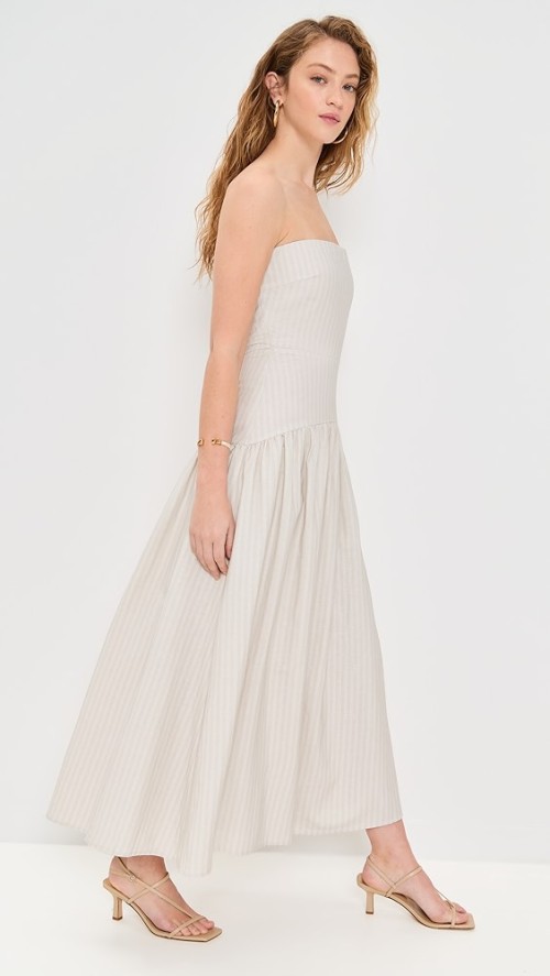 Sample Elegant Bandeau Neckline Sleeveless Backless Solid Color Stripe Pattern Dress