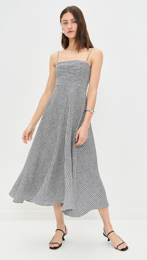 Daily Sample Camisole Sleeveless Checkered Pattern Backless Tight  Waist Casual Dress
