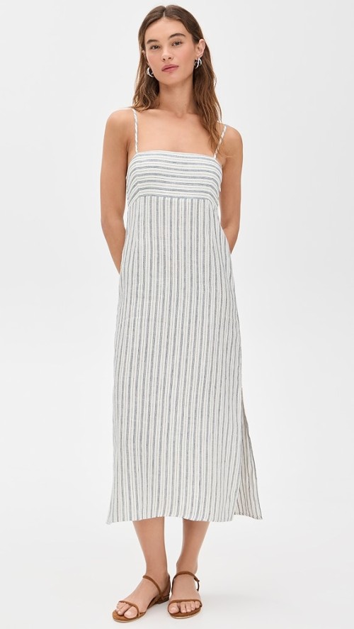 Sample Daily Camisole Sleeveless Square Neckline Stripe Pattern Backless Casual Dress