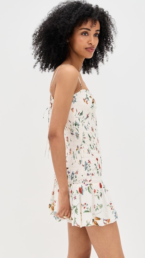 Sample Cute Bandeau Neckline Sleeveless Ruffle Tight  Waist Floral Pattern Casual Dress