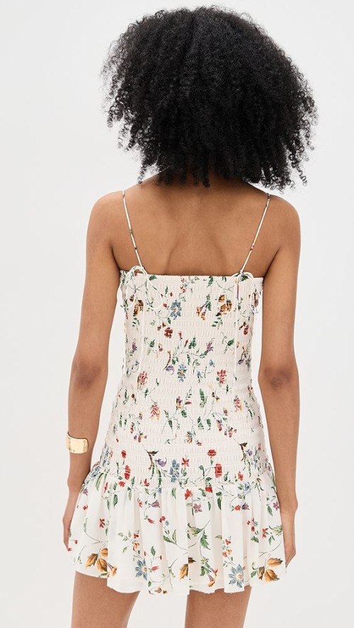 Sample Cute Bandeau Neckline Sleeveless Ruffle Tight  Waist Floral Pattern Casual Dress