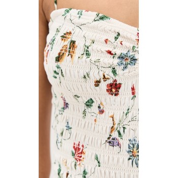 Sample Cute Bandeau Neckline Sleeveless Ruffle Tight  Waist Floral Pattern Casual Dress