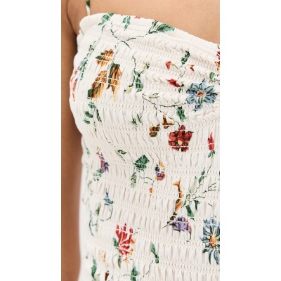 Sample Cute Bandeau Neckline Sleeveless Ruffle Tight  Waist Floral Pattern Casual Dress