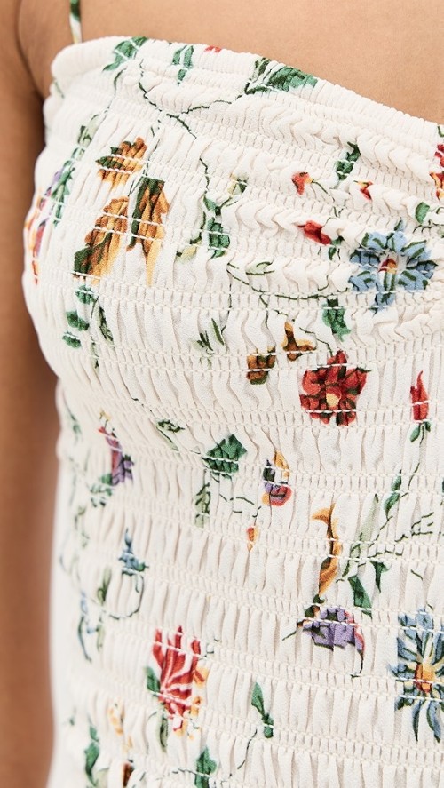 Sample Cute Bandeau Neckline Sleeveless Ruffle Tight  Waist Floral Pattern Casual Dress