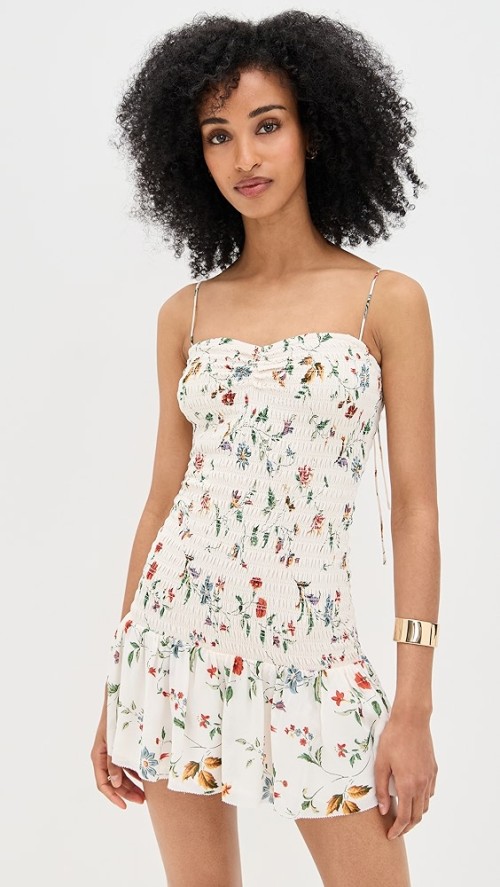 Sample Cute Bandeau Neckline Sleeveless Ruffle Tight  Waist Floral Pattern Casual Dress
