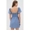 Elegant Square Neckline Backless Puff Sleeve Smocked Elastic Back Panel Casual Dress