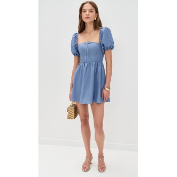 Elegant Square Neckline Backless Puff Sleeve Smocked Elastic Back Panel Casual Dress