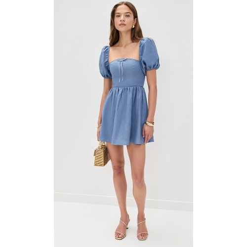 Elegant Square Neckline Backless Puff Sleeve Smocked Elastic Back Panel Casual Dress